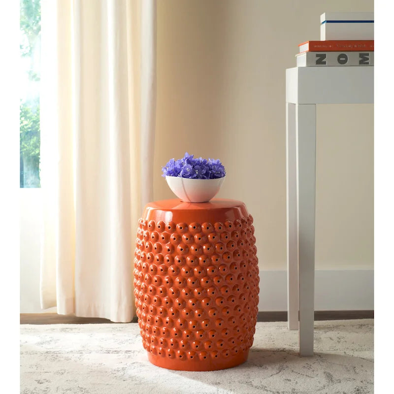 SAFAVIEH Huldah White Nailhead Ceramic Decorative Garden Stool