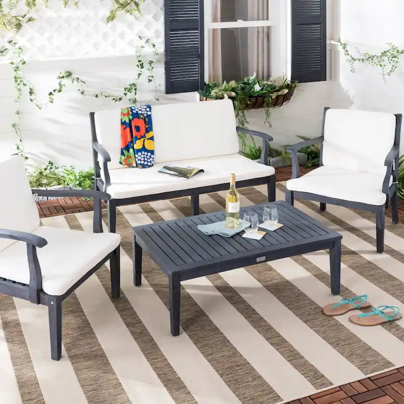 SAFAVIEH Outdoor Arely Acacia Wood 4-Piece Patio Set - 48W x 32D x 25H