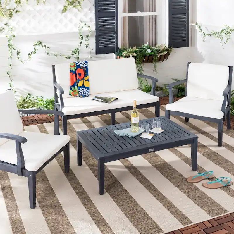 SAFAVIEH Outdoor Arely Acacia Wood 4-Piece Patio Set - 48W x 32D x 25H