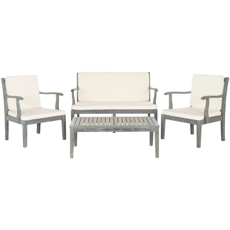 SAFAVIEH Outdoor Arely Acacia Wood 4-Piece Patio Set - 48W x 32D x 25H