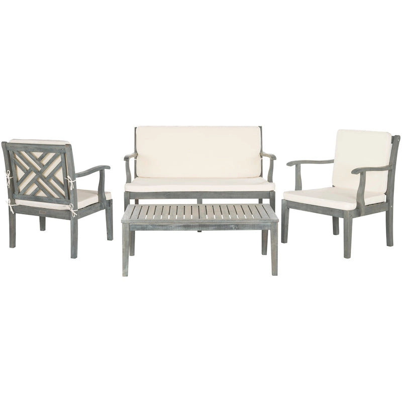 SAFAVIEH Outdoor Arely Acacia Wood 4-Piece Patio Set - 48W x 32D x 25H