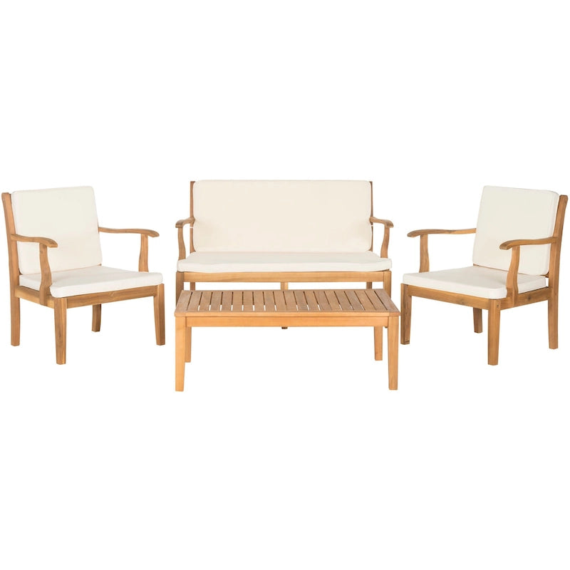 SAFAVIEH Outdoor Arely Acacia Wood 4-Piece Patio Set - 48W x 32D x 25H