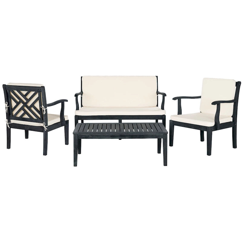 SAFAVIEH Outdoor Arely Acacia Wood 4-Piece Patio Set - 48W x 32D x 25H