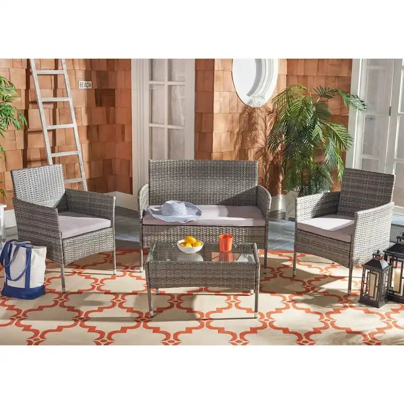 SAFAVIEH Outdoor Amiyah 4-Piece Conversation Patio Set - 24Wx16Dx15H