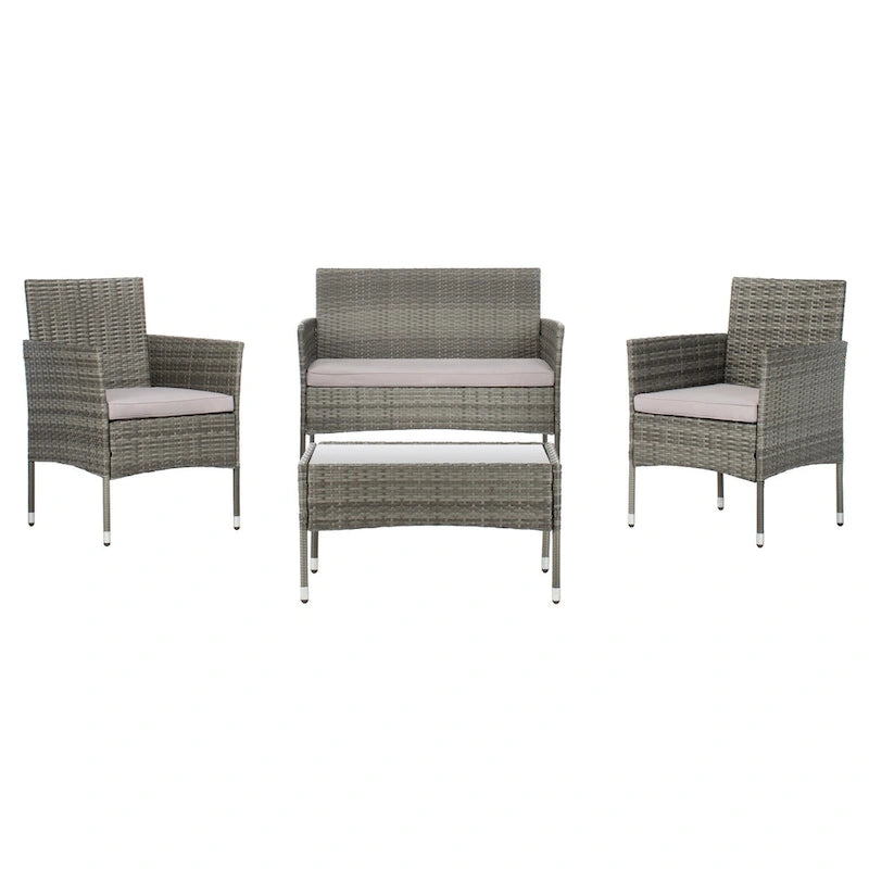 SAFAVIEH Outdoor Amiyah 4-Piece Conversation Patio Set - 24Wx16Dx15H