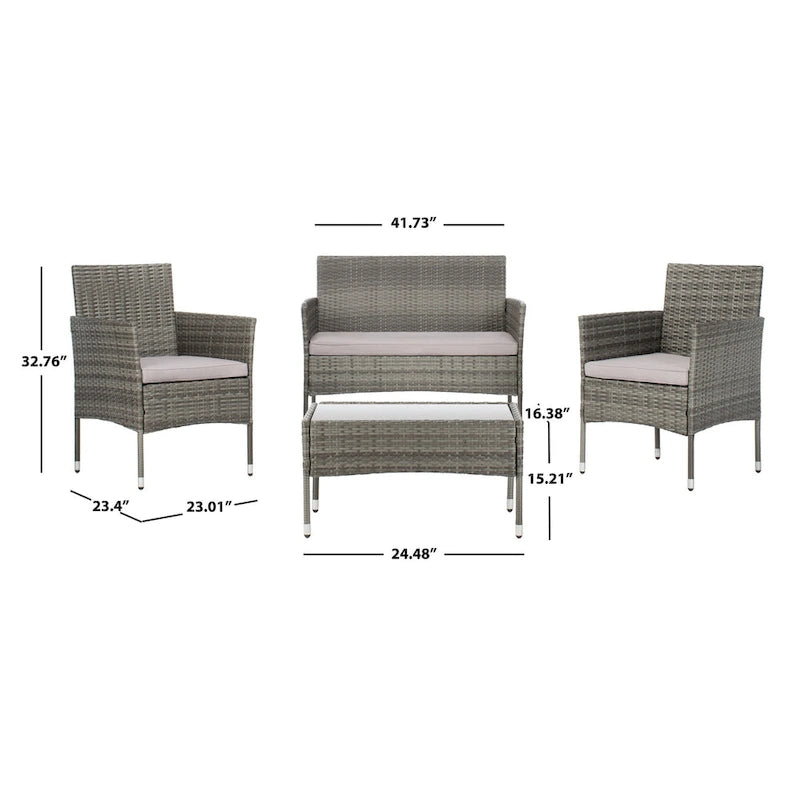 SAFAVIEH Outdoor Amiyah 4-Piece Conversation Patio Set - 24Wx16Dx15H