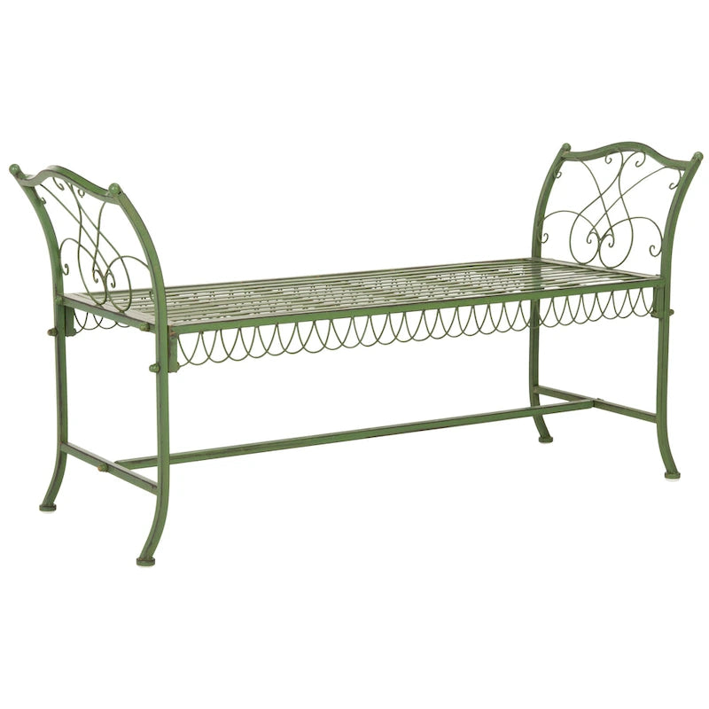 SAFAVIEH Outdoor Abagail Green Wrought Iron Garden Bench - 51 x 17 x 25.3 - 51Wx16Dx27H