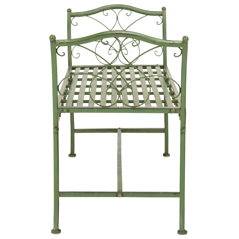 SAFAVIEH Outdoor Abagail Green Wrought Iron Garden Bench - 51 x 17 x 25.3 - 51Wx16Dx27H