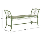 SAFAVIEH Outdoor Abagail Green Wrought Iron Garden Bench - 51 x 17 x 25.3 - 51Wx16Dx27H
