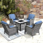 OVIOS 5-piece Patio Wicker Chairs Set with 30 Fire Table