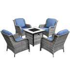 OVIOS 5-piece Patio Wicker Chairs Set with 30 Fire Table