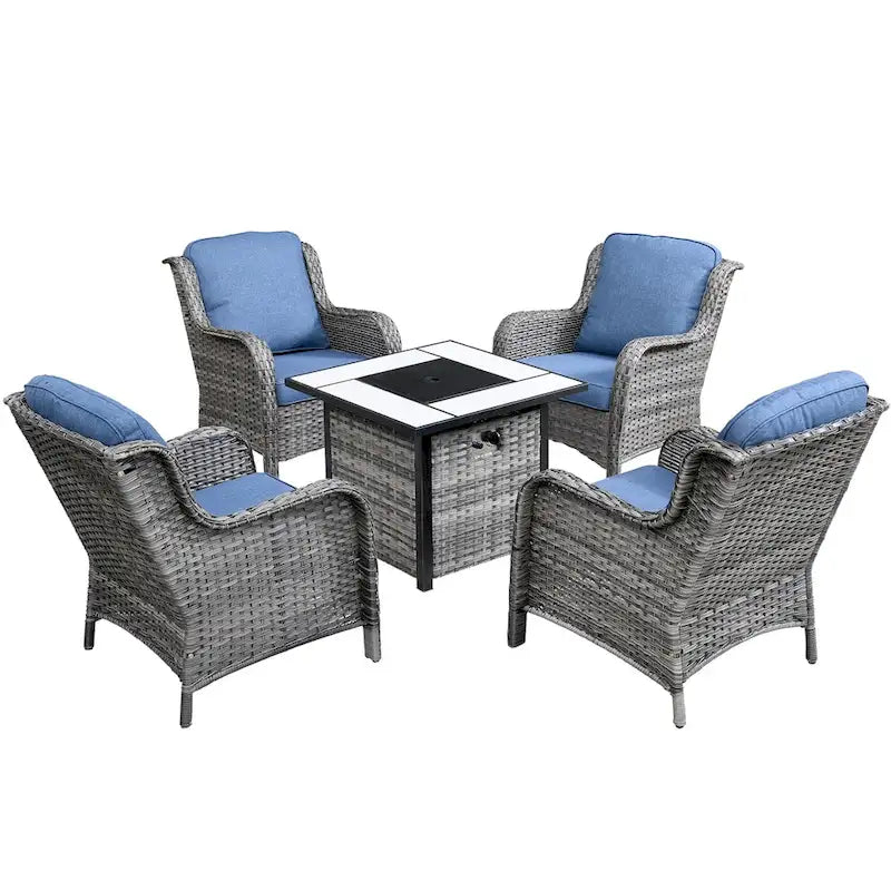 OVIOS 5-piece Patio Wicker Chairs Set with 30 Fire Table