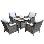 OVIOS 5-piece Patio Wicker Chairs Set with 30 Fire Table