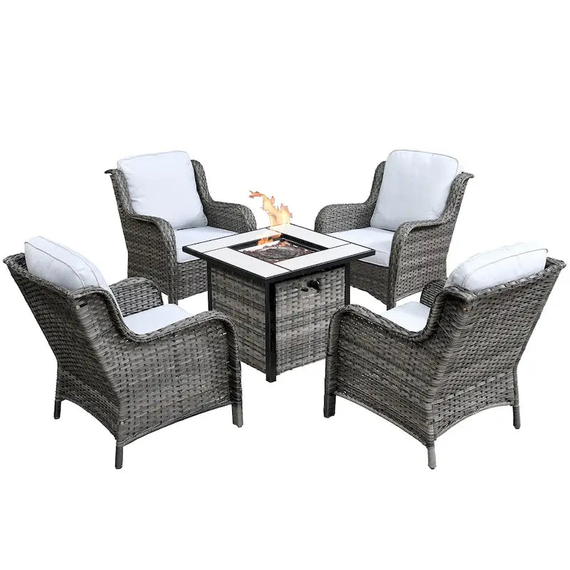OVIOS 5-piece Patio Wicker Chairs Set with 30 Fire Table