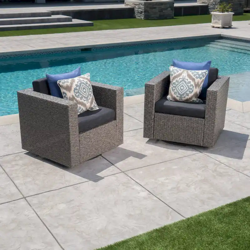 Puerta Outdoor Cushioned Swivel Club Chair (Set of 2) by Christopher Knight Home