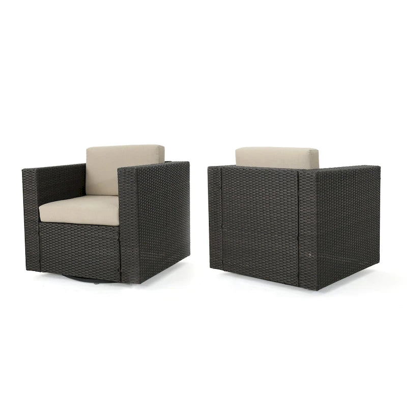 Puerta Outdoor Cushioned Swivel Club Chair (Set of 2) by Christopher Knight Home