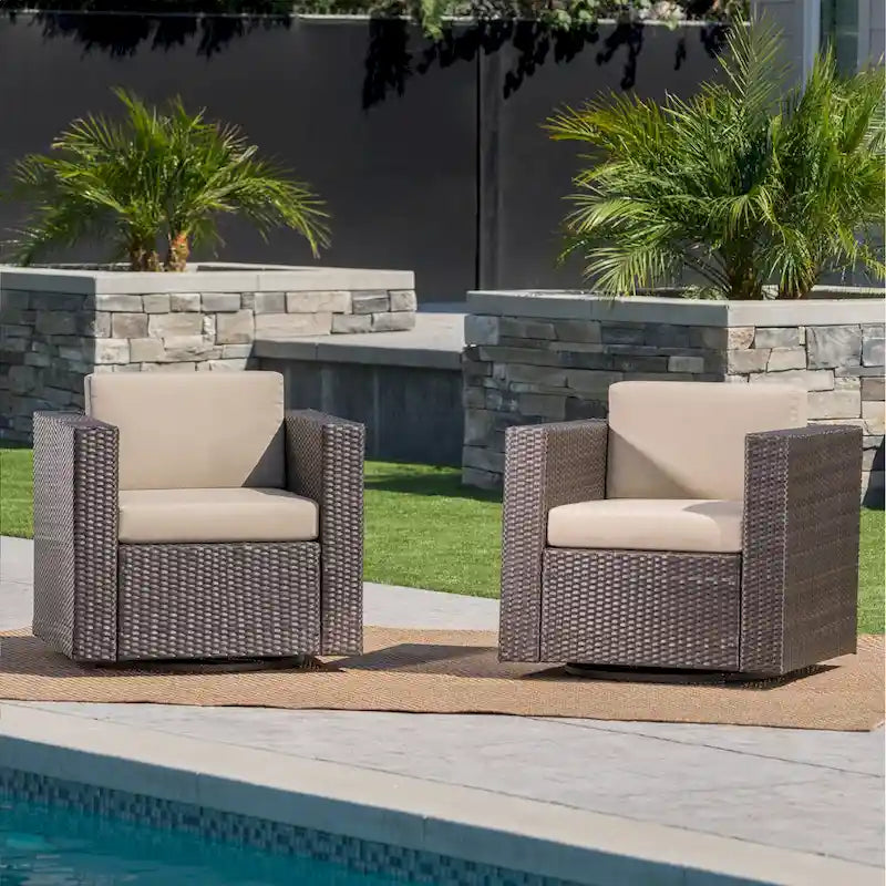 Puerta Outdoor Cushioned Swivel Club Chair (Set of 2) by Christopher Knight Home