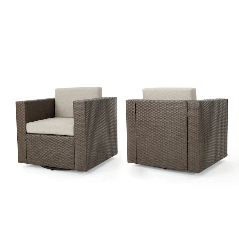 Puerta Outdoor Cushioned Swivel Club Chair (Set of 2) by Christopher Knight Home
