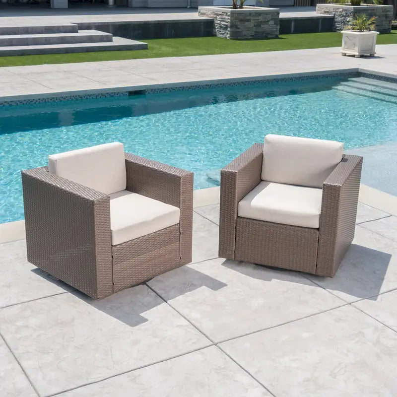 Puerta Outdoor Cushioned Swivel Club Chair (Set of 2) by Christopher Knight Home