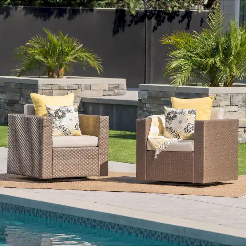 Puerta Outdoor Cushioned Swivel Club Chair (Set of 2) by Christopher Knight Home