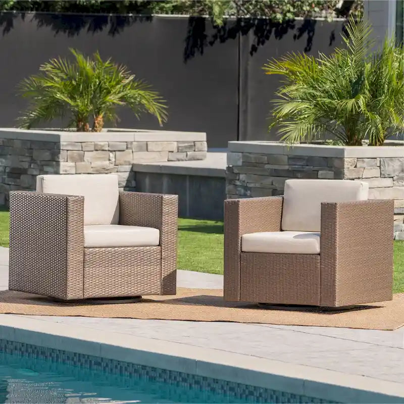 Puerta Outdoor Cushioned Swivel Club Chair (Set of 2) by Christopher Knight Home