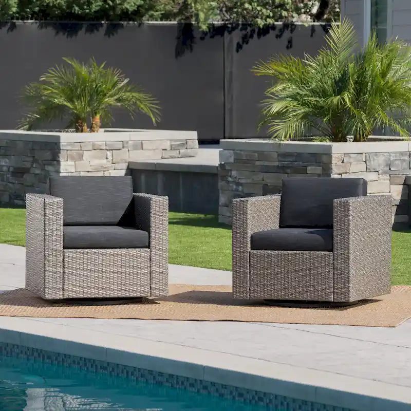Puerta Outdoor Cushioned Swivel Club Chair (Set of 2) by Christopher Knight Home