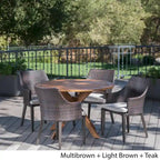 Ryan Outdoor 5-piece Round Wicker Wood Dining Set with Cushions by Christopher Knight Home