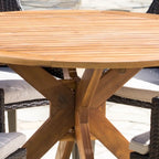 Ryan Outdoor 5-piece Round Wicker Wood Dining Set with Cushions by Christopher Knight Home