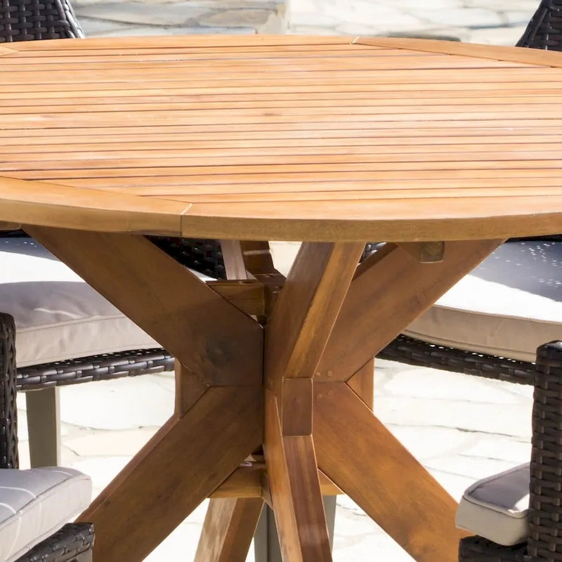 Ryan Outdoor 5-piece Round Wicker Wood Dining Set with Cushions by Christopher Knight Home