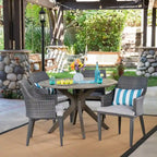 Ryan Outdoor 5-piece Round Wicker Wood Dining Set with Cushions by Christopher Knight Home