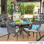 Ryan Outdoor 5-piece Round Wicker Wood Dining Set with Cushions by Christopher Knight Home