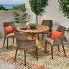 Ryan Outdoor 5-piece Round Wicker Wood Dining Set with Cushions by Christopher Knight Home