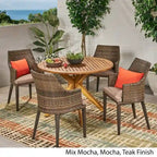 Ryan Outdoor 5-piece Round Wicker Wood Dining Set with Cushions by Christopher Knight Home