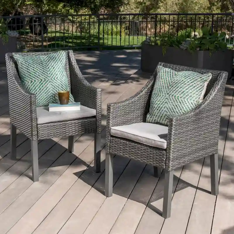 Antibes Outdoor Wicker Dining Chairs with Cushions by Christopher Knight Home - N/A