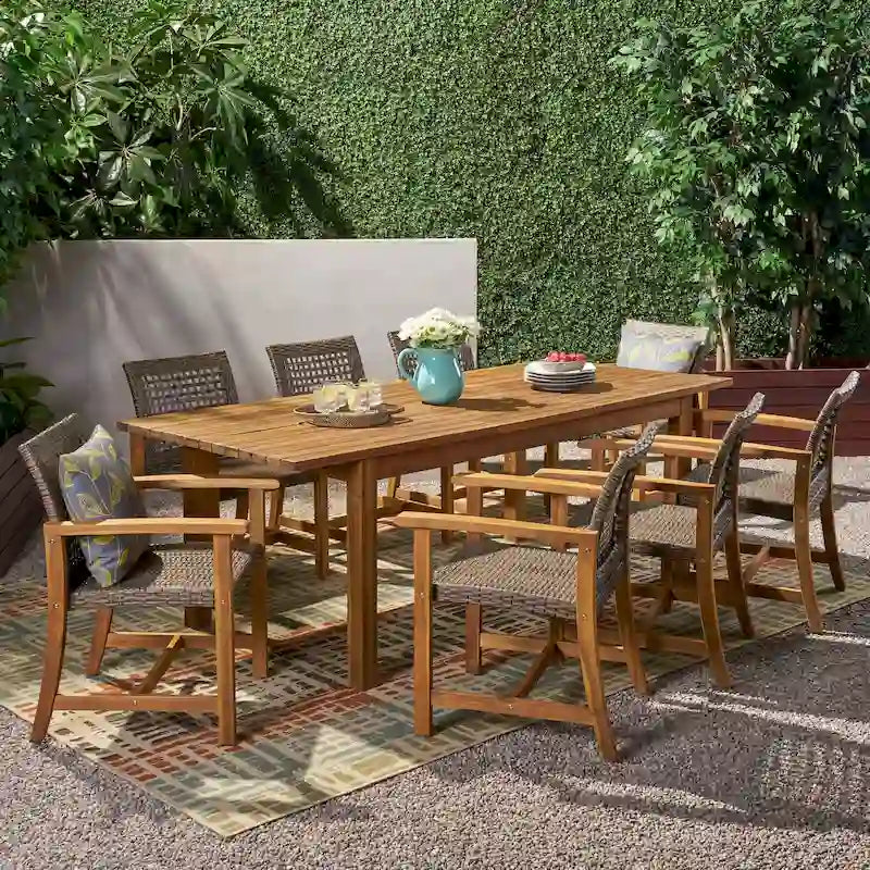 Edgewood Outdoor 8 Seater Acacia Wood Dining Set with Expandable Table by Christopher Knight Home