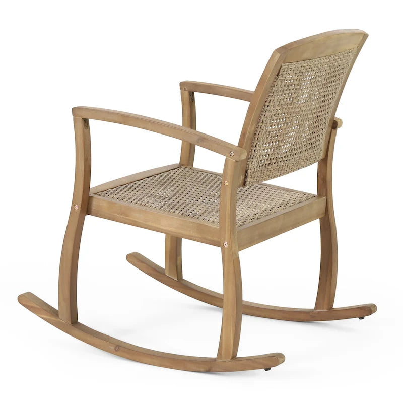Welby Outdoor Acacia Wood and Wicker Outdoor Rocking Chair by Christopher Knight Home