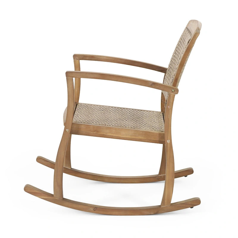 Welby Outdoor Acacia Wood and Wicker Outdoor Rocking Chair by Christopher Knight Home
