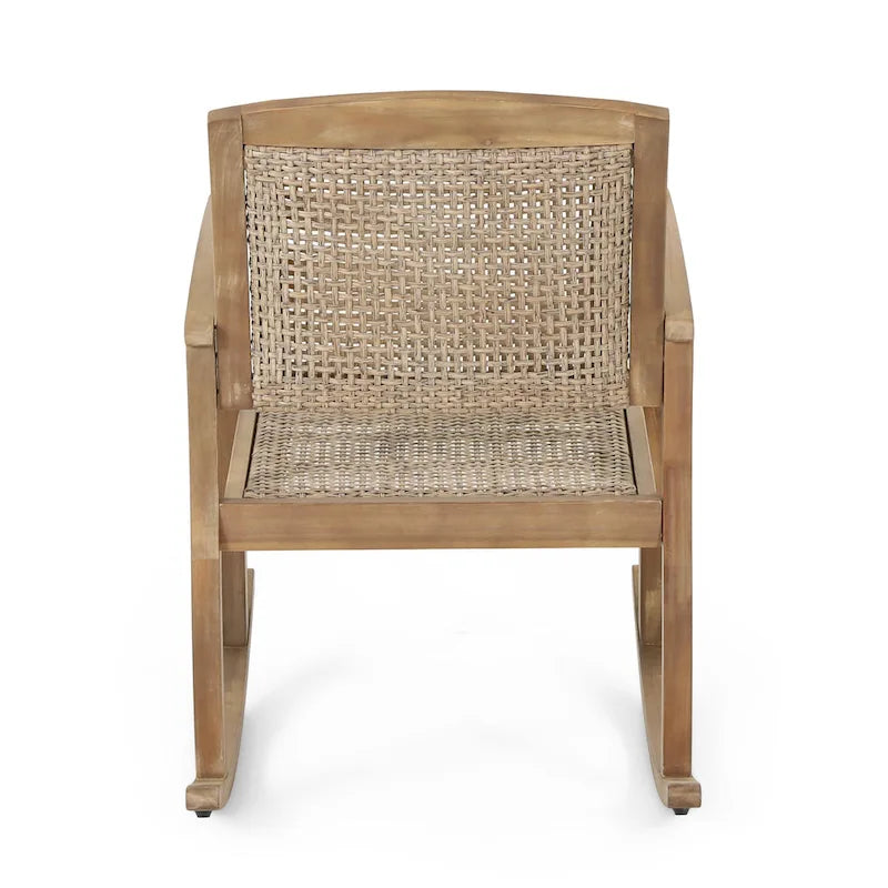 Welby Outdoor Acacia Wood and Wicker Outdoor Rocking Chair by Christopher Knight Home