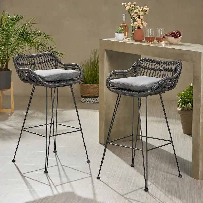 Dale Outdoor Wicker 30 Inch Barstools (Set of 2) by Christopher Knight Home