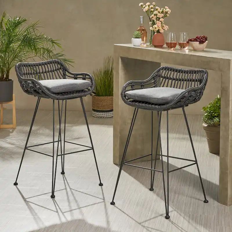 Dale Outdoor Wicker 30 Inch Barstools (Set of 2) by Christopher Knight Home