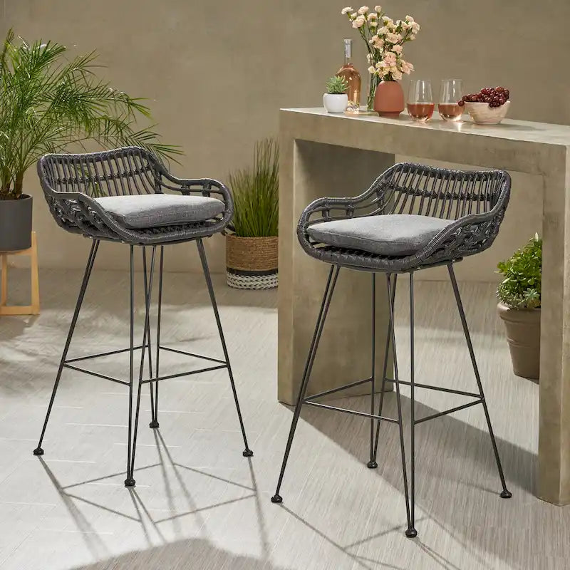 Dale Outdoor Wicker 30 Inch Barstools (Set of 2) by Christopher Knight Home