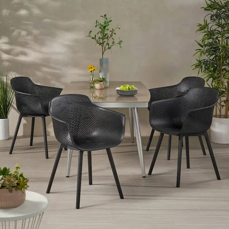 Lotus Outdoor Modern Dining Chairs (Set of 4) by Christopher Knight Home