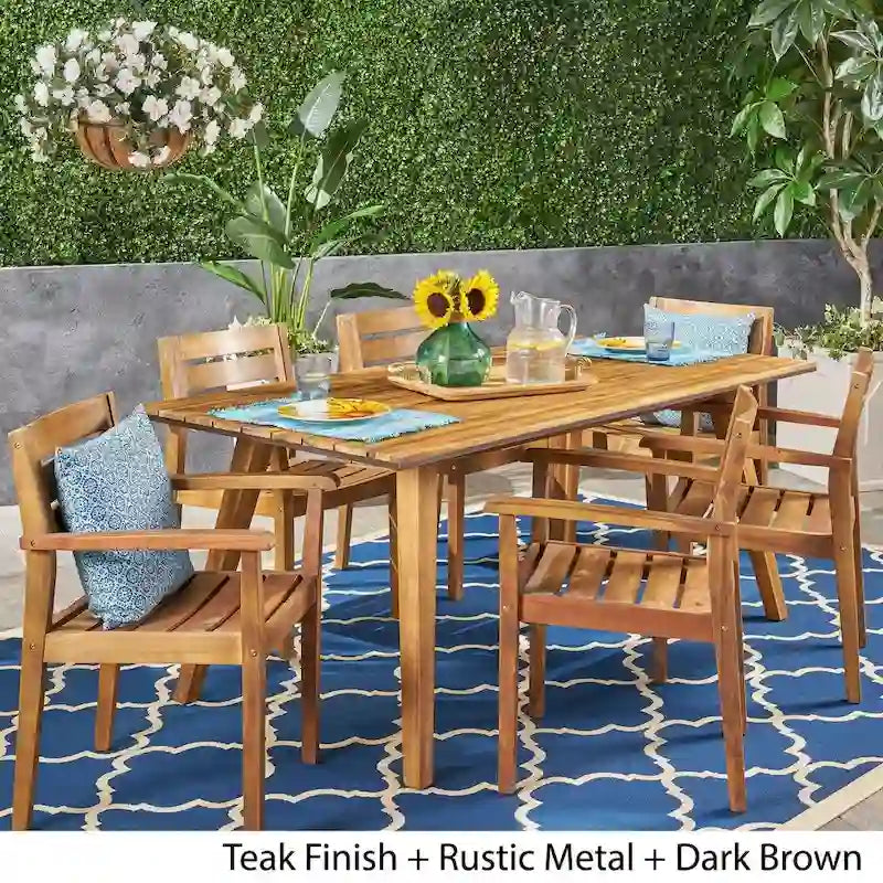 Graham Outdoor 7 Piece Acacia Wood Dining Set by Christopher Knight Home