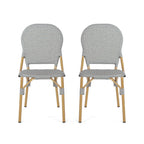 Arthur Outdoor French Cafe Chairs - Aluminum and Wicker - Gray/Bamboo Finish (Set of 2) - 17.75 L x 23.00 W x 34.50 H