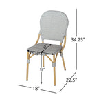 Arthur Outdoor French Cafe Chairs - Aluminum and Wicker - Gray/Bamboo Finish (Set of 2) - 17.75 L x 23.00 W x 34.50 H