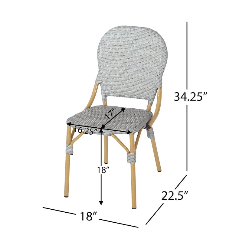 Arthur Outdoor French Cafe Chairs - Aluminum and Wicker - Gray/Bamboo Finish (Set of 2) - 17.75 L x 23.00 W x 34.50 H