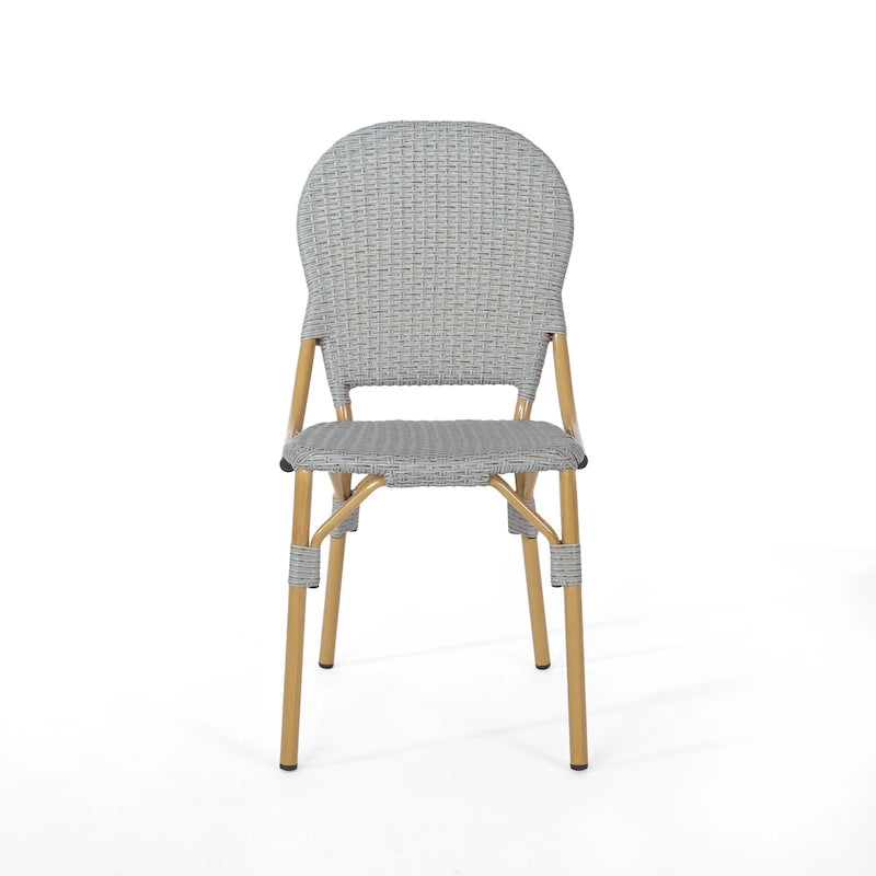 Arthur Outdoor French Cafe Chairs - Aluminum and Wicker - Gray/Bamboo Finish (Set of 2) - 17.75 L x 23.00 W x 34.50 H