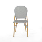 Arthur Outdoor French Cafe Chairs - Aluminum and Wicker - Gray/Bamboo Finish (Set of 2) - 17.75 L x 23.00 W x 34.50 H
