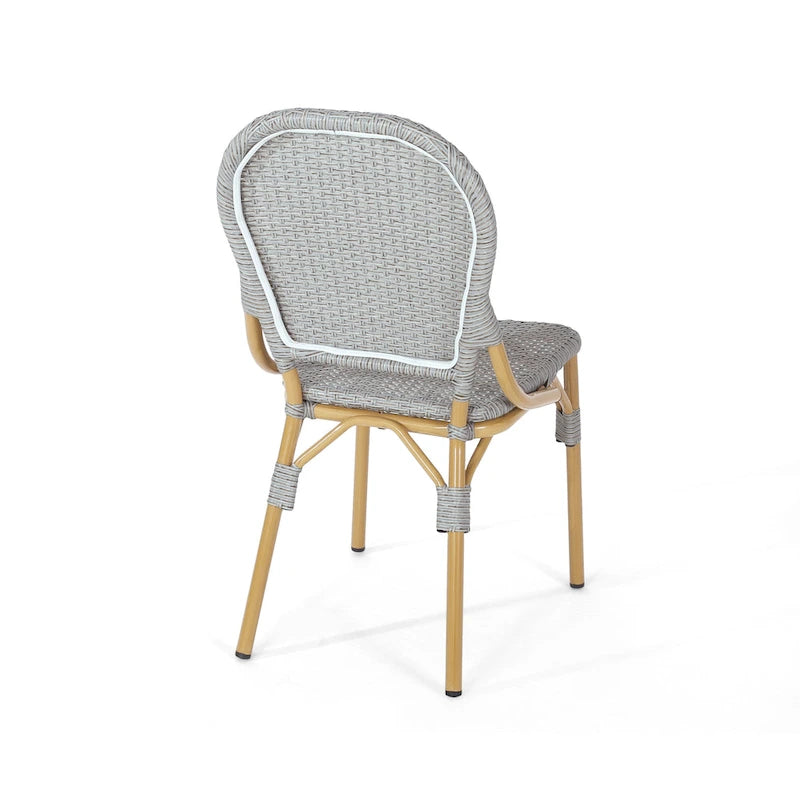 Arthur Outdoor French Cafe Chairs - Aluminum and Wicker - Gray/Bamboo Finish (Set of 2) - 17.75 L x 23.00 W x 34.50 H