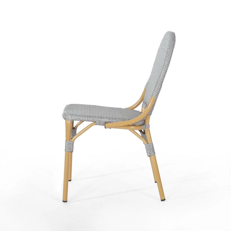Arthur Outdoor French Cafe Chairs - Aluminum and Wicker - Gray/Bamboo Finish (Set of 2) - 17.75 L x 23.00 W x 34.50 H